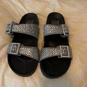 Steve Madden Black and Silver Embellished Slides
